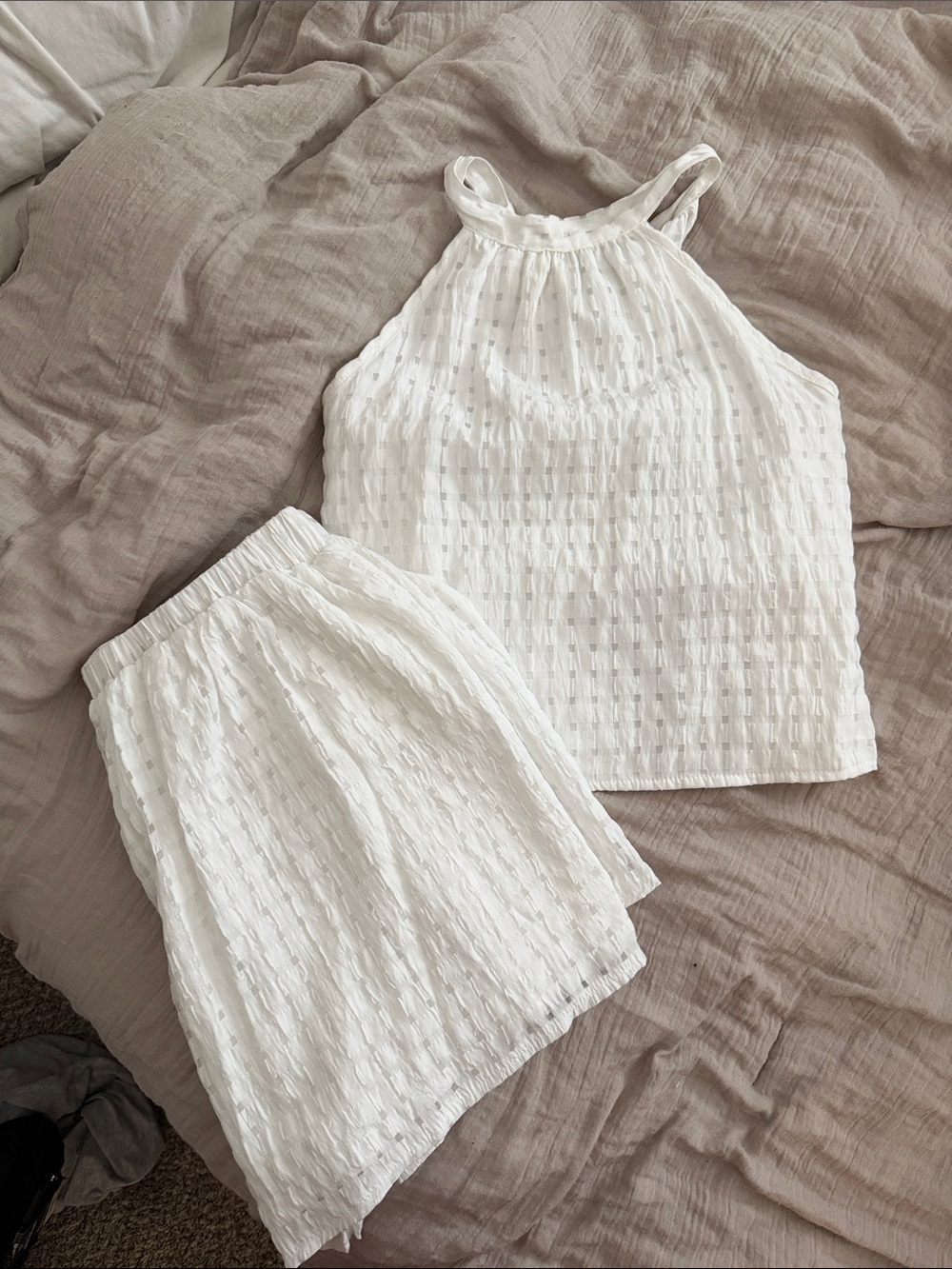 White Women's Two-Piece Set - Lightweight Halter Top & Shorts